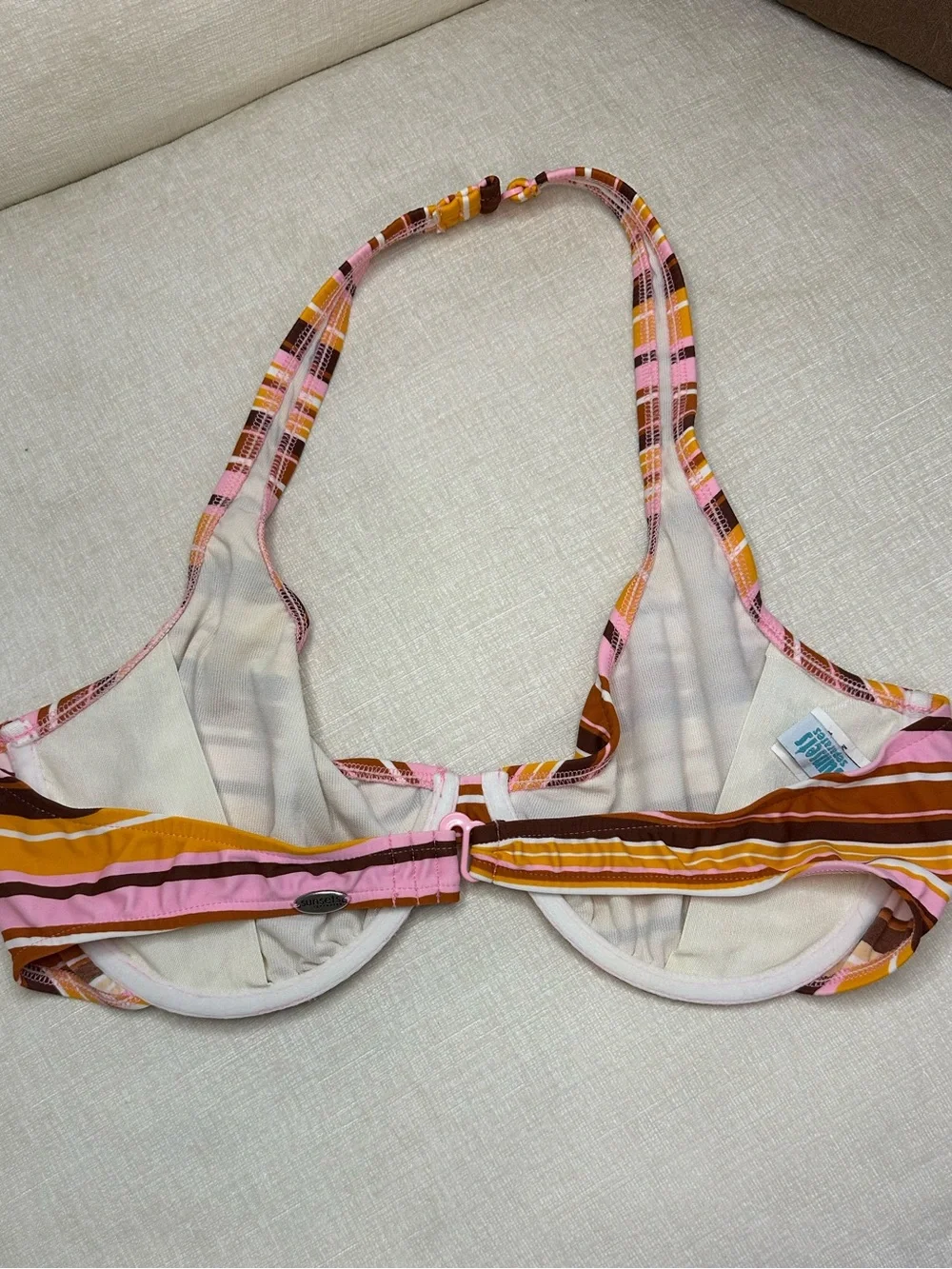 Vintage Pink, Mustard, Brown Striped Bikini Top